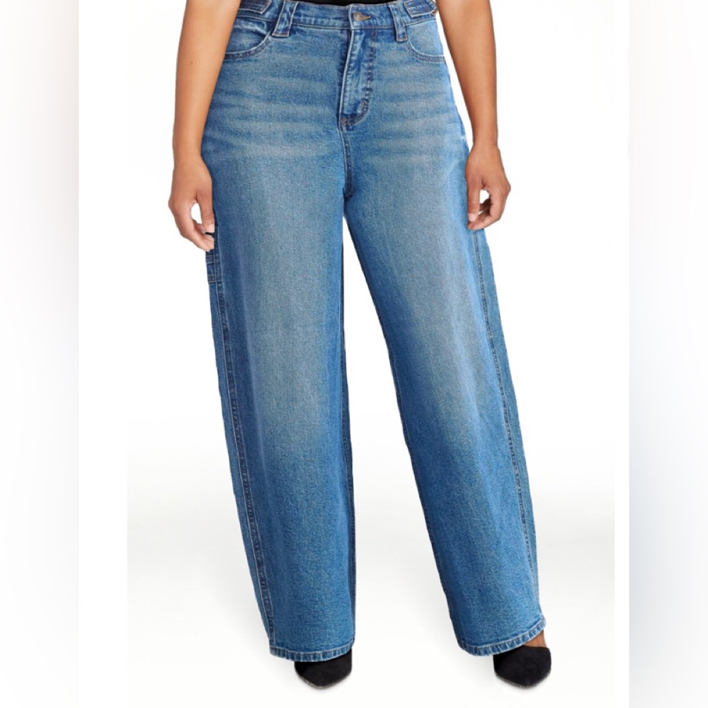 SCOOP Womens Baggy Carpenter Jeans Size 8 Distressed Adjustable Waist New